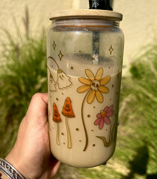 RETRO FLORAL GHOST GLASS CUP