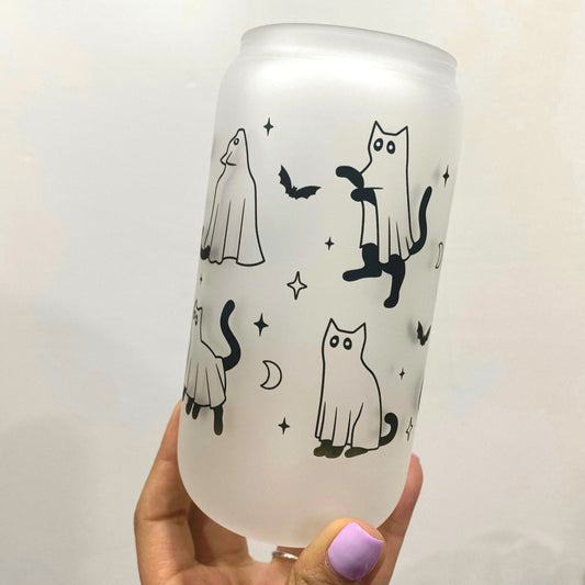 HALLOWEEN BLACK CAT GHOST GLASS CUP